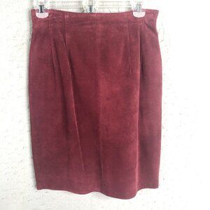 Dana Brooke Leather Skirt Womens 6 Red Suede Pencil Office Career Retro Y2K